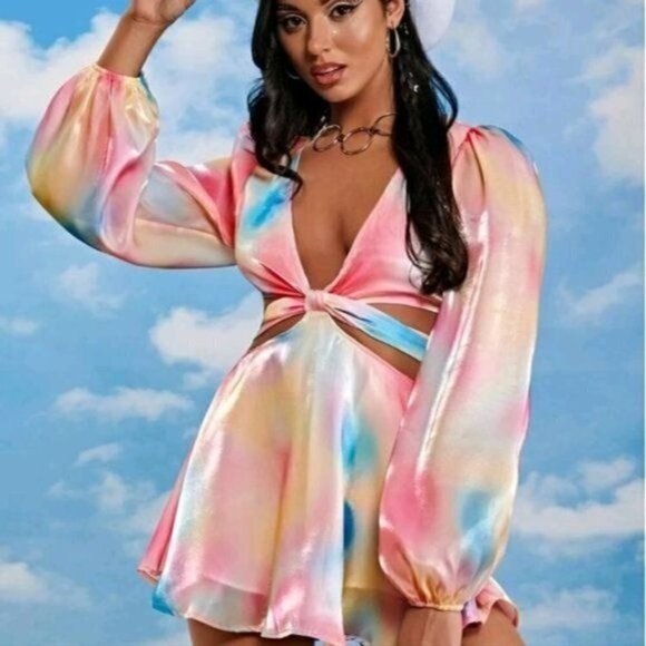 TIE DYE FLARED MINI DRESS - Picture 1 of 8